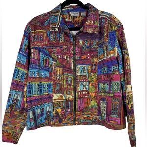 CHICO'S Colorful Cityscape Jacket Women's Size 2 or Large 12/14